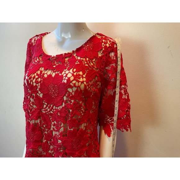Label By Five Twelve Womens Lace Crochet Sheath Dress Short Sleeve Red Size 12 - Picture 4 of 8